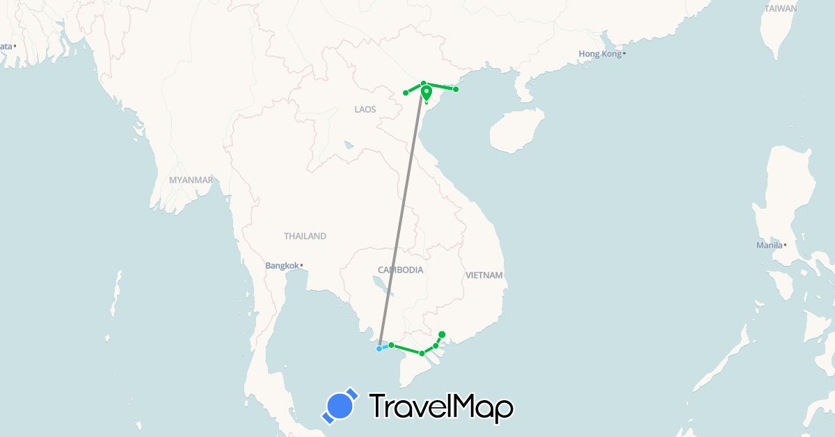 TravelMap itinerary: driving, bus, plane, boat in Vietnam (Asia)